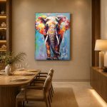 Olifant in kleurenexplosie, Dieren schilderij aan de muur in interieur