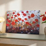 Klaprozen in paletmesstructuur, Bloemen & Stilleven schilderij aan de muur in interieur