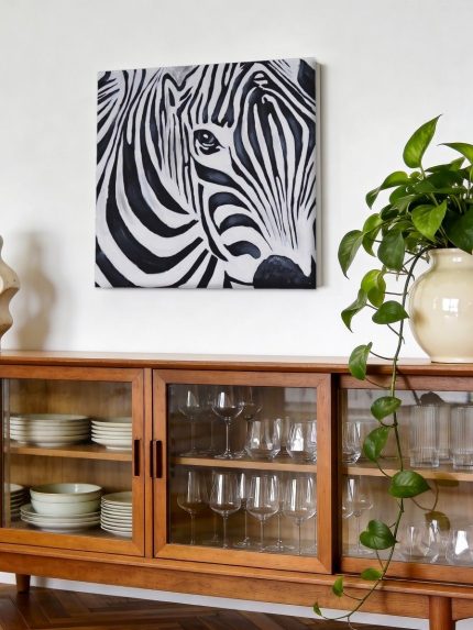 Zebra in close-up, Dieren schilderij aan de muur in interieur