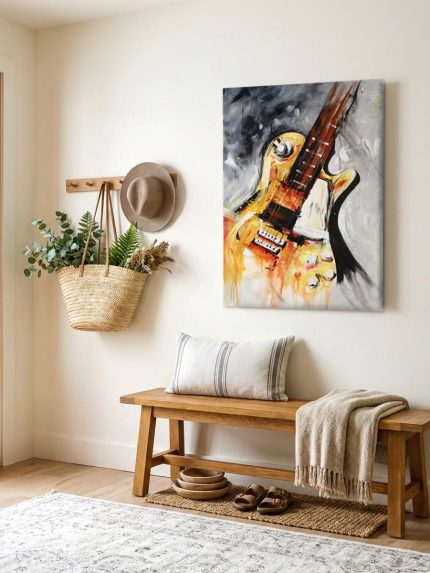 Elektrische Gitaar in Vuurgeel, Mensen & Portretten schilderij aan de muur in interieur