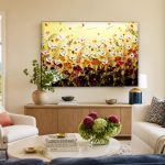 Veldbloemen in Gouden Licht, Bloemen & Stilleven schilderij aan de muur in interieur