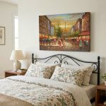 Parijse Boulevard bij Zonsondergang, Steden & Skylines schilderij aan de muur in interieur