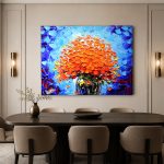 Oranje Bloesemboeket in Blauw Licht, Bloemen & Stilleven schilderij aan de muur in interieur