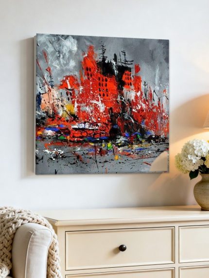 Rode Impuls, Abstract & Modern schilderij aan de muur in interieur