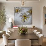 Witte Bloesems in Reliëf, Bloemen & Stilleven schilderij aan de muur in interieur