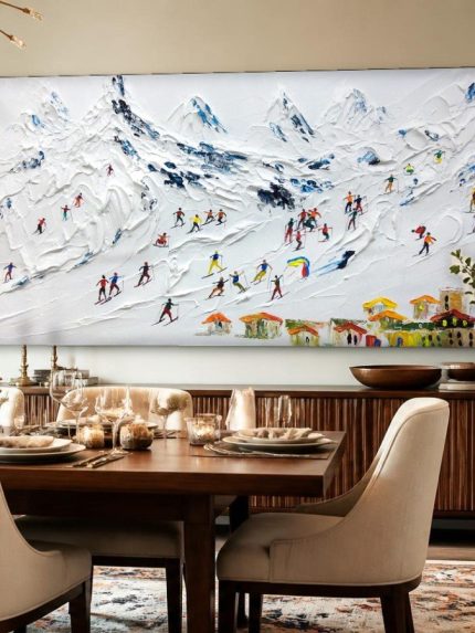 Skiërs in de Alpen, Natuur & Landschap schilderij aan de muur in interieur