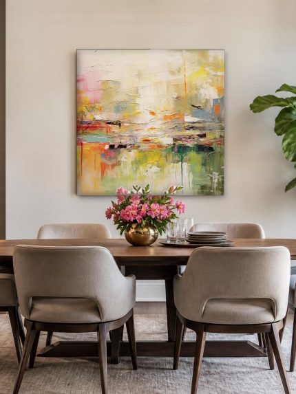 Kleurenspel in Pastel, Abstract & Modern schilderij aan de muur in interieur