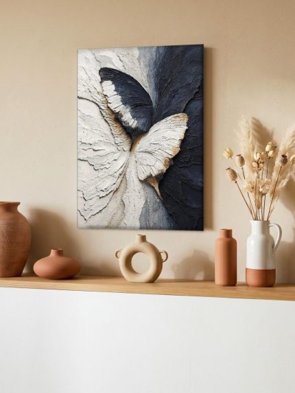 Vlinder in Reliëf, Dieren schilderij aan de muur in interieur