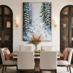 Skisporen door het Besneeuwde Dennenbos, Natuur & Landschap schilderij aan de muur in interieur