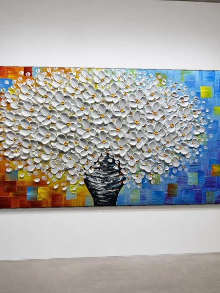 Wit Boeket in Vuur en IJs, Bloemen & Stilleven schilderij aan de muur in interieur