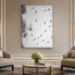 Skisporen in de Sneeuw, Natuur & Landschap schilderij aan de muur in interieur