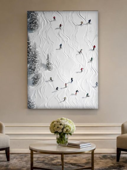 Skisporen in de Sneeuw, Natuur & Landschap schilderij aan de muur in interieur