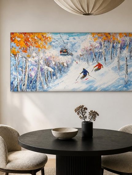 Afdaling door de Herfstkleuren, Natuur & Landschap schilderij aan de muur in interieur