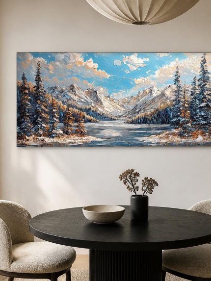 Bevroren bergmeer in winterlicht, Natuur & Landschap schilderij aan de muur in interieur