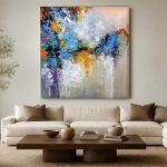 Blauwgouden Kleurexplosie, Abstract & Modern schilderij aan de muur in interieur