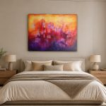 Stad in Gloed, Abstract & Modern schilderij aan de muur in interieur