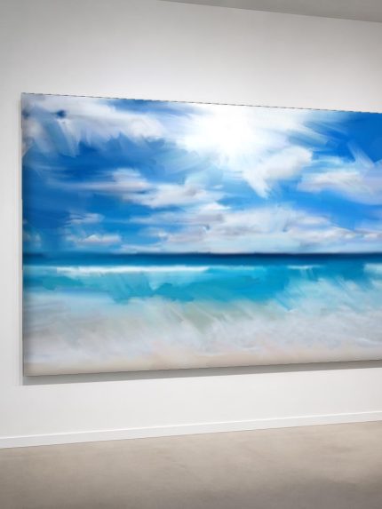 Turquoise Branding onder Zonlicht, Natuur & Landschap schilderij aan de muur in interieur
