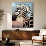 Zebra in Close-up, Dieren schilderij aan de muur in interieur