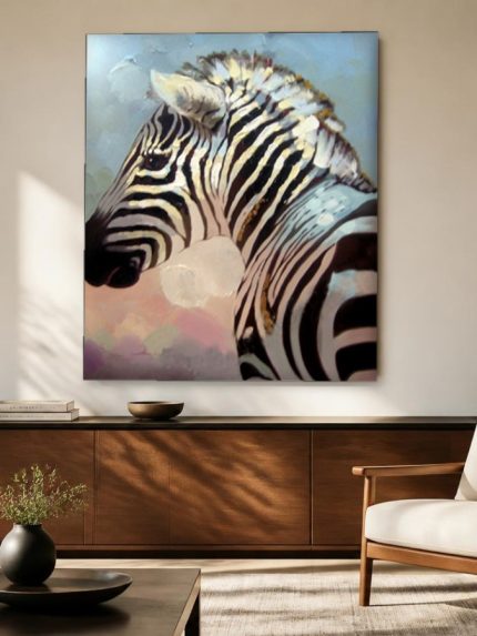 Zebra in Close-up, Dieren schilderij aan de muur in interieur