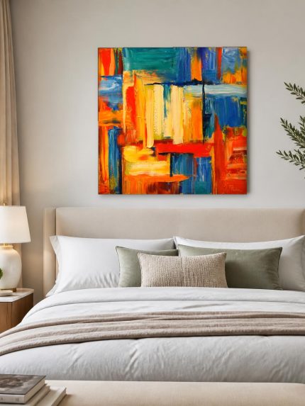 Warme Kleurblokken, Abstract & Modern schilderij aan de muur in interieur