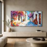 Bloeiend Steegje in de Middellandse Zee, Steden & Skylines schilderij aan de muur in interieur