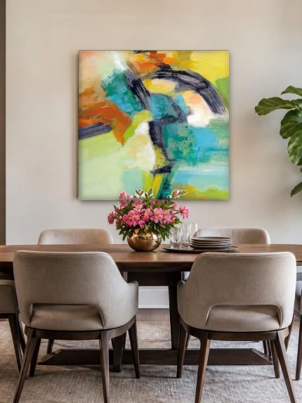 Kleurenspel in Beweging, Abstract & Modern schilderij aan de muur in interieur