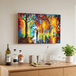 Omhelzing in de Herfstregen, Mensen & Portretten schilderij aan de muur in interieur