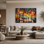 Regenavond in het Park, Natuur & Landschap schilderij aan de muur in interieur