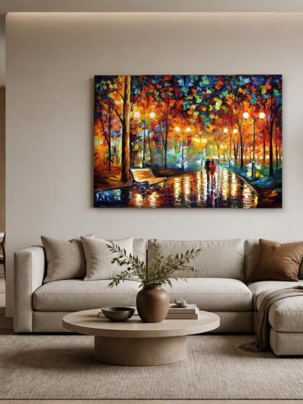 Regenavond in het Park, Natuur & Landschap schilderij aan de muur in interieur