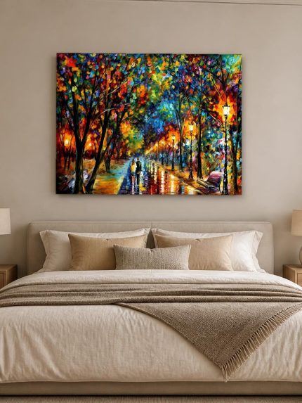 Kleurrijke Herfstwandeling, Natuur & Landschap schilderij aan de muur in interieur
