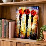 Rode Paraplu's in de Regen, Mensen & Portretten schilderij aan de muur in interieur