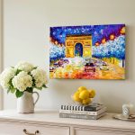 Arc de Triomphe in avondlicht, Steden & Skylines schilderij aan de muur in interieur