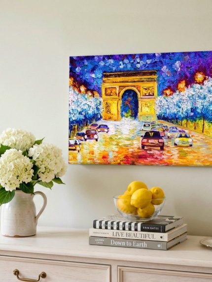 Arc de Triomphe in avondlicht, Steden & Skylines schilderij aan de muur in interieur