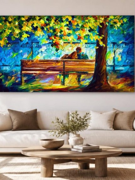 Samen onder de Herfstboom, Mensen & Portretten schilderij aan de muur in interieur