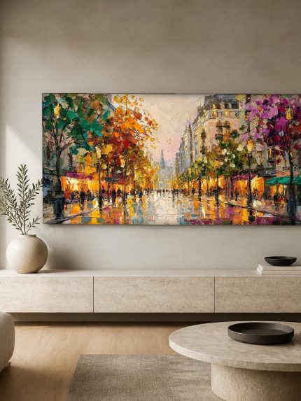 Herfstboulevard in Parijs, Steden & Skylines schilderij aan de muur in interieur