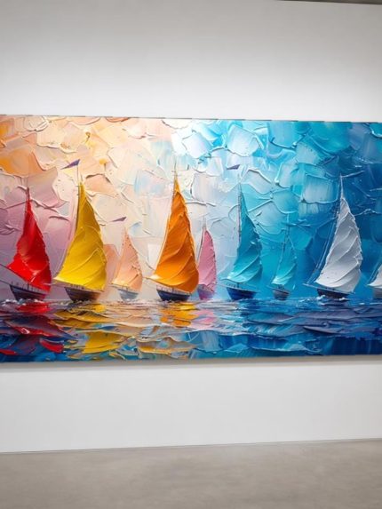 Kleurrijke Zeilregatta, Natuur & Landschap schilderij aan de muur in interieur