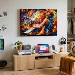 Pianist in Kleurenvuur, Mensen & Portretten schilderij aan de muur in interieur
