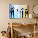 Wandelaars in de Regen, Mensen & Portretten schilderij aan de muur in interieur