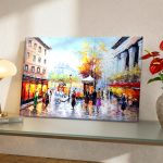 Parijse Boulevard in Herfstlicht, Steden & Skylines schilderij aan de muur in interieur