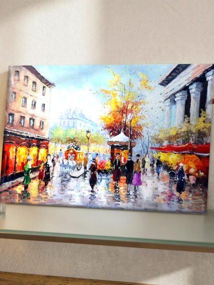 Parijse Boulevard in Herfstlicht, Steden & Skylines schilderij aan de muur in interieur