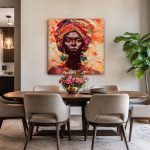 Vrouw met kleurrijke tulband, Mensen & Portretten schilderij aan de muur in interieur