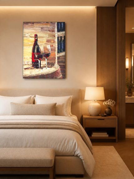 Rode wijn op het vat, Bloemen & Stilleven schilderij aan de muur in interieur