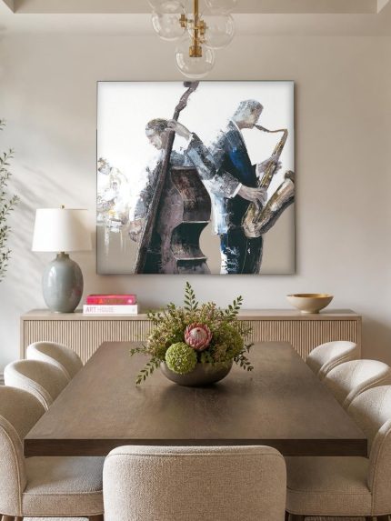Jazzduo in Beweging, Mensen & Portretten schilderij aan de muur in interieur