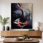 Rode wijn ingeschonken, Bloemen & Stilleven schilderij aan de muur in interieur