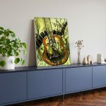 Gitaar in muzieknoten, Mensen & Portretten schilderij aan de muur in interieur