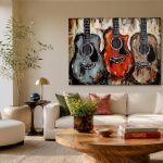 Drie Gitaren in Kleur, Mensen & Portretten schilderij aan de muur in interieur