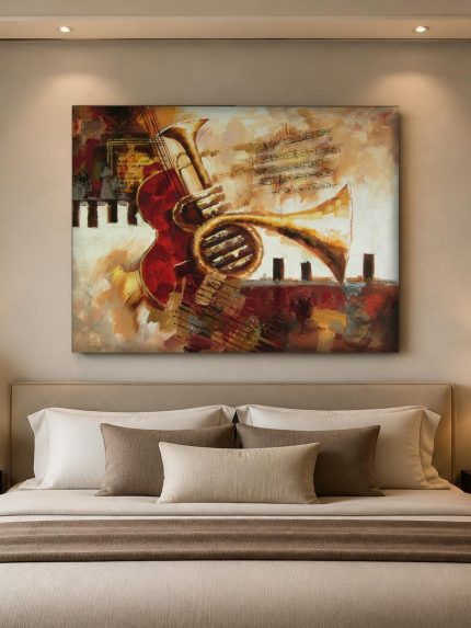 Trompet en Gitaar in Jazzstijl, Mensen & Portretten schilderij aan de muur in interieur