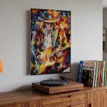 Kleurrijke Gitarist, Mensen & Portretten schilderij aan de muur in interieur
