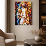 Gitarist in Vuurkleuren, Mensen & Portretten schilderij aan de muur in interieur