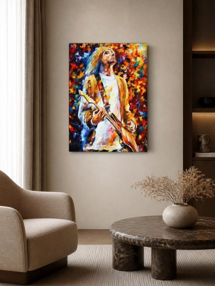 Gitarist in Vuurkleuren, Mensen & Portretten schilderij aan de muur in interieur